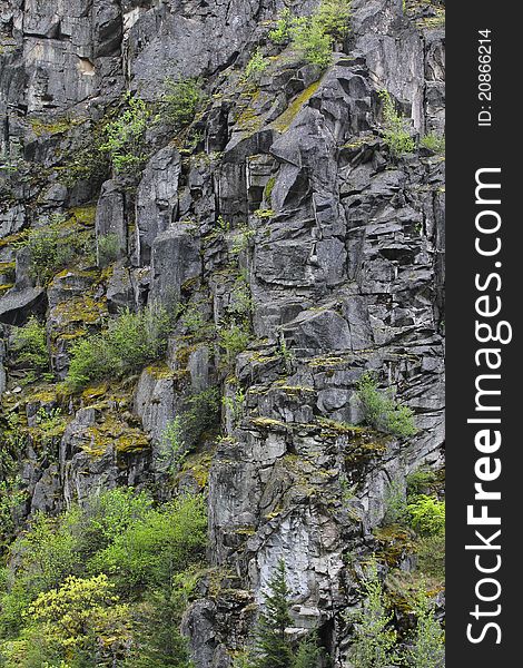 Rock Mountain wall at Frazer Canyon, British Columbia, Canada