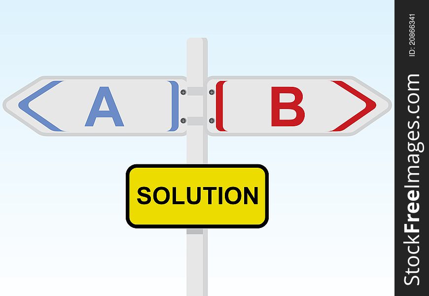 Solution direction sign with options a and b