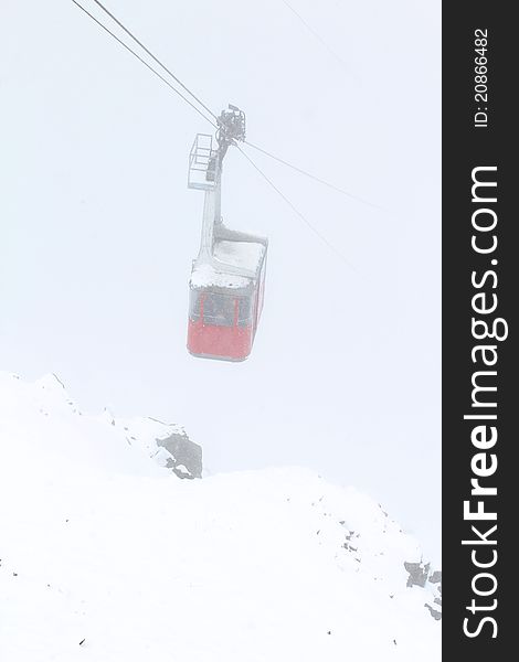 Jasper National Park gondola on a snowy day, Alberta, Canada