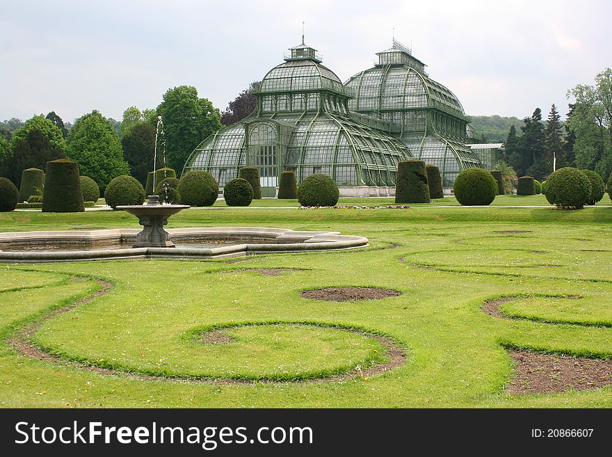 Palmhause buliding in Schonnbrunn park is botanic garden of Austrian emperors