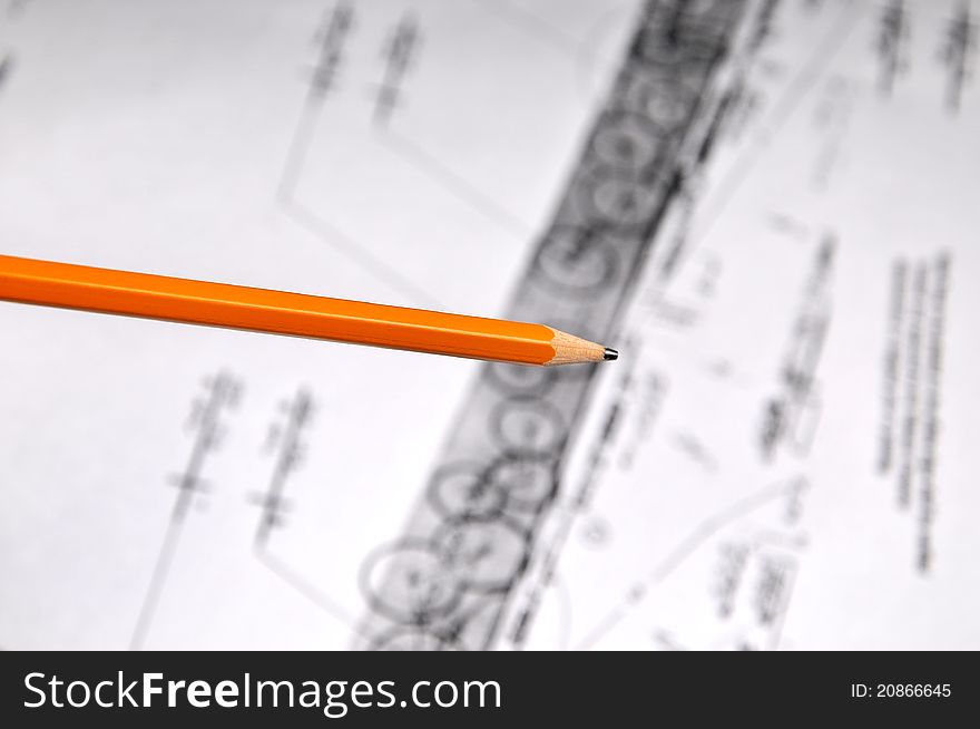 Pencil for drafting and construction plans. Pencil for drafting and construction plans