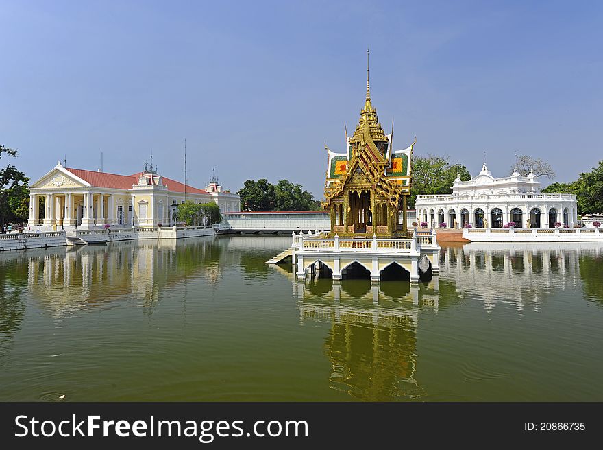 Thai palace in Ayutthaya is thai and europian building. Thai palace in Ayutthaya is thai and europian building