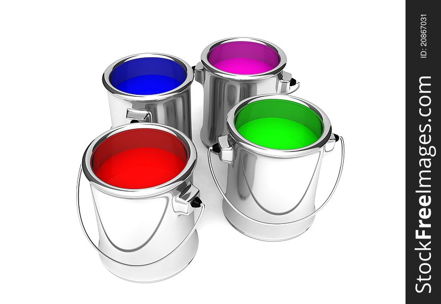 Paint Cans, Red,blue,green And Pink