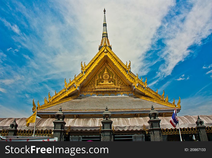 Thai temple in Thailand in Beautiful sky.
