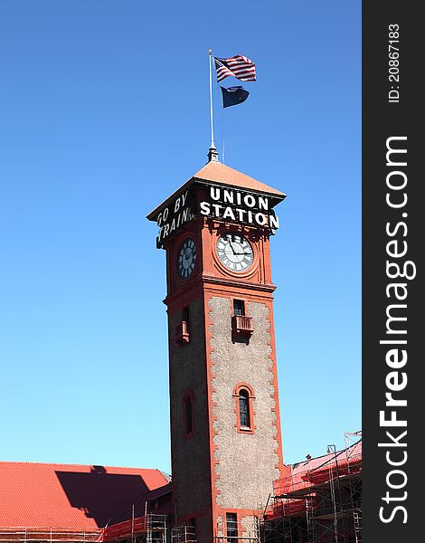 A tower of Union station in Portland Oregon train station. A tower of Union station in Portland Oregon train station.