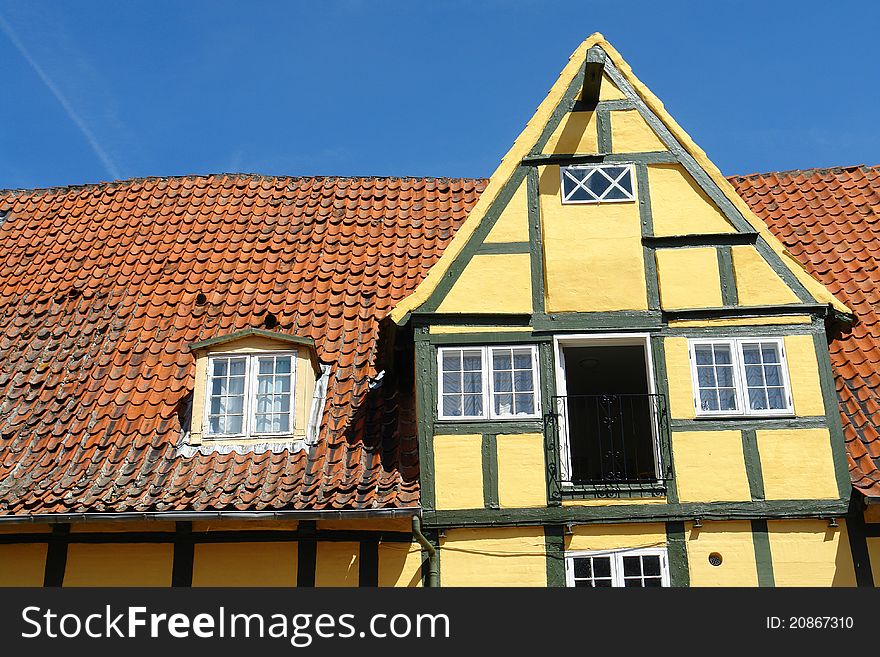 Facade of traditional old classic decorative style Danish country house home Denmark. Facade of traditional old classic decorative style Danish country house home Denmark