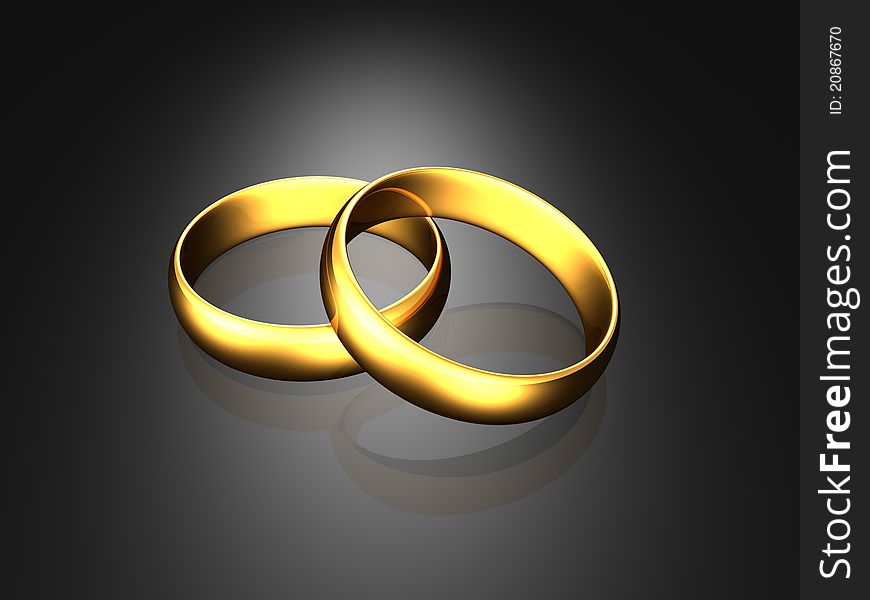 Golden rings on black surfase 3d