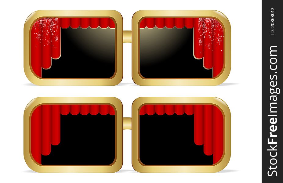 Abstract glasses frames with red curtains inside, vector format. Abstract glasses frames with red curtains inside, vector format