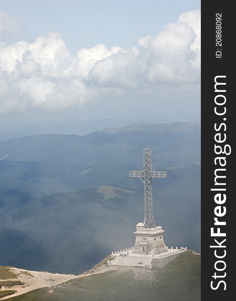 Caraiman heroes cross monument in Bucegi mountains Romania