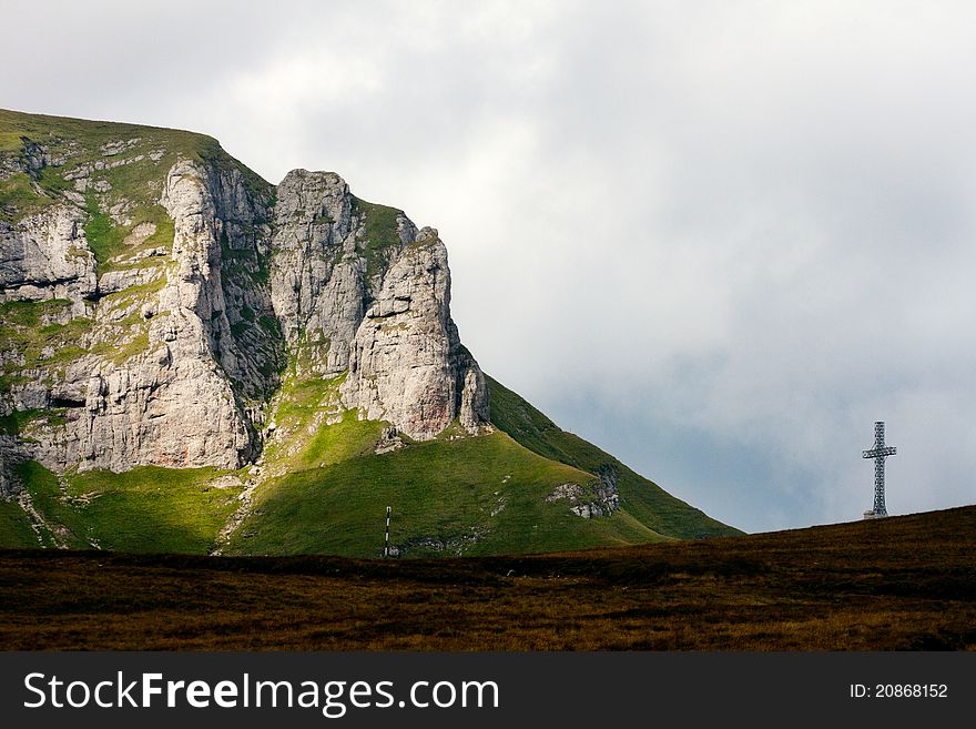 Caraiman heroes cross monument in Bucegi mountains Romania