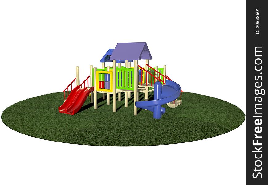 3D Illustration of motley playground on green grass