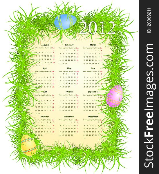 Vector Illustration Of Easter Calendar 2012