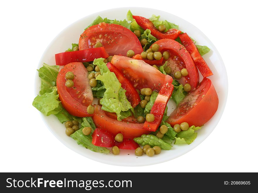 Salad with pea on a plate