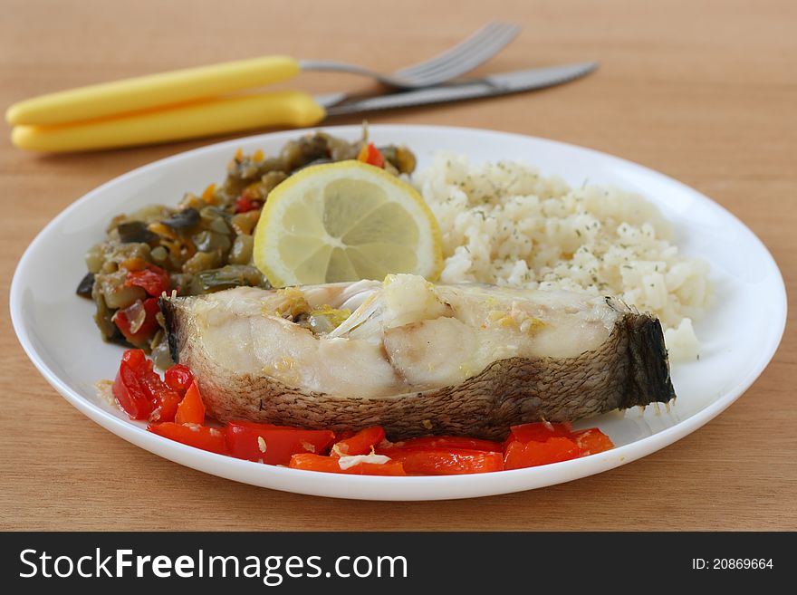 Boiled Fish With Rice And Vegetables