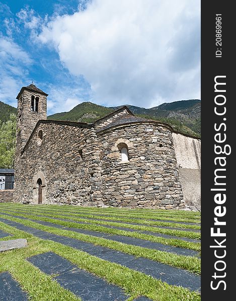 Sant Marti romanic church facade at La Cortinada, Andorra. Sant Marti romanic church facade at La Cortinada, Andorra