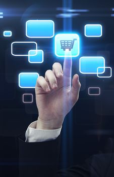 Hand Pushing A Trolley Touchscreen Button Stock Image Hand Pushing A Trolley Touchscreen Button Stock Image