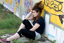 Punk Girl Sitting Near Graffiti Stock Photo Punk Girl Sitting Near Graffiti Stock Photo