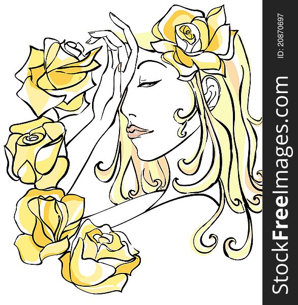 Beautiful woman with flowers. Vector illustration