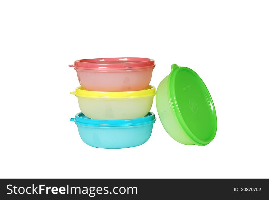 Isolated green-yellow-blue plastic container. Isolated green-yellow-blue plastic container