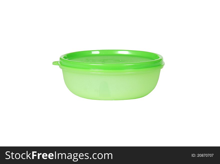 Isolated green freezer plastic container. Isolated green freezer plastic container