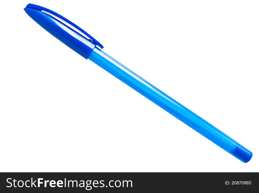 Blue pen on a white background. Blue pen on a white background