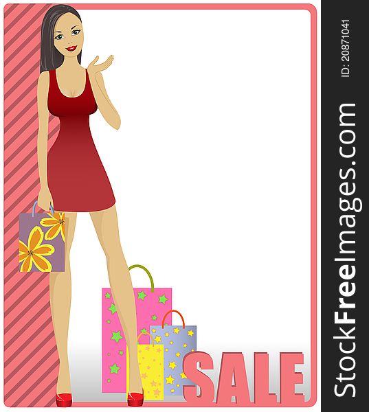 Beautiful girl in striped card labeled SALE