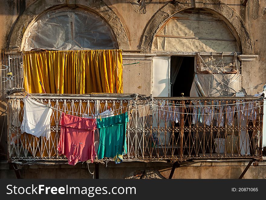 Clothes drying on an apartment balcony. Clothes drying on an apartment balcony