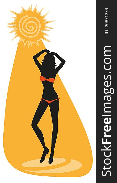 Silhouette of young sunbathe woman in bikini. Silhouette of young sunbathe woman in bikini