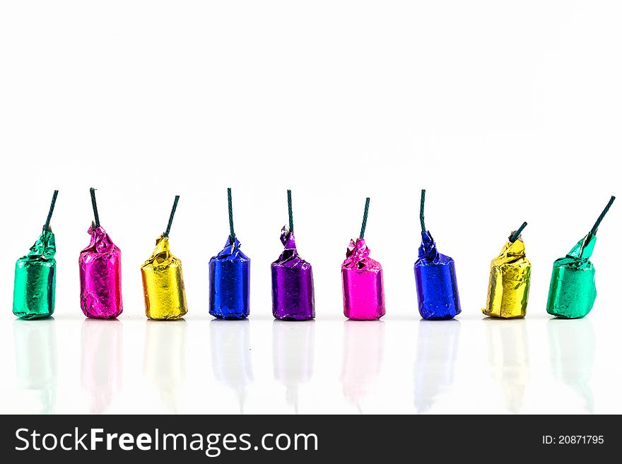 Close up Colorful Firecrackers Isolated on white background