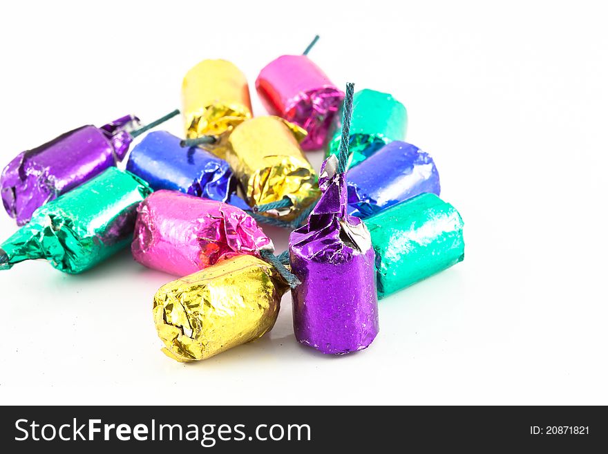 Close up Colorful Firecrackers Isolated on white background