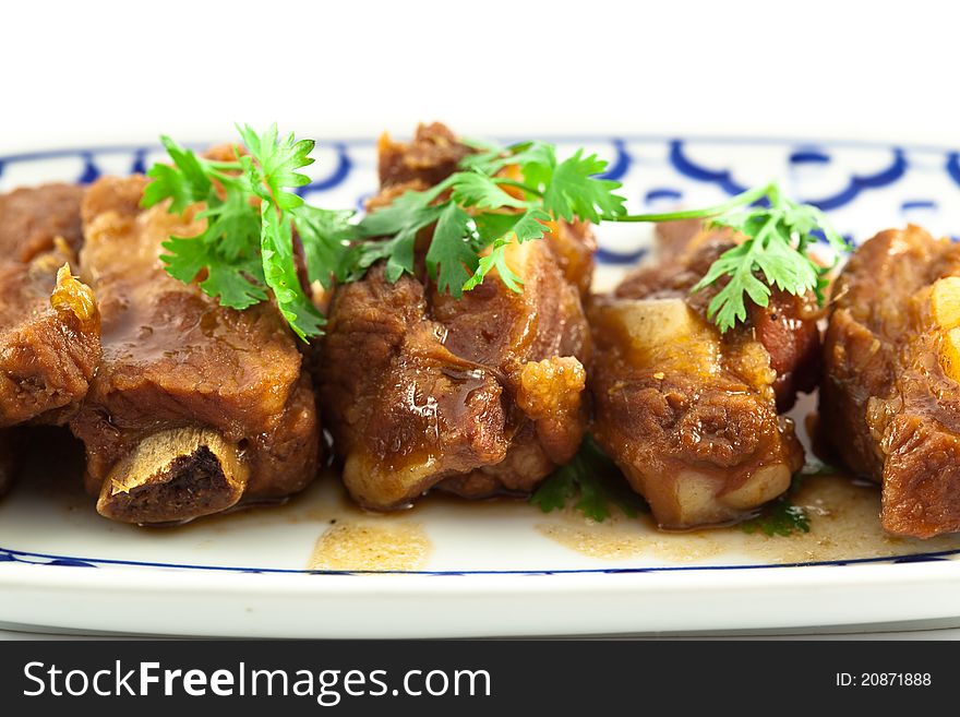 Pork ribs with sweet sauce  on white background