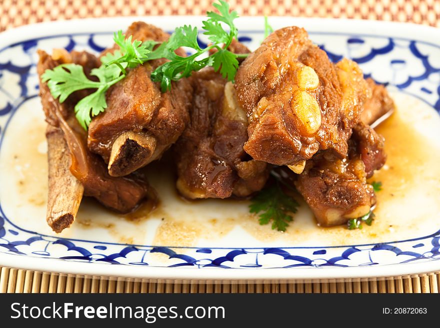 Pork Ribs With Sweet Sauce  On White Background