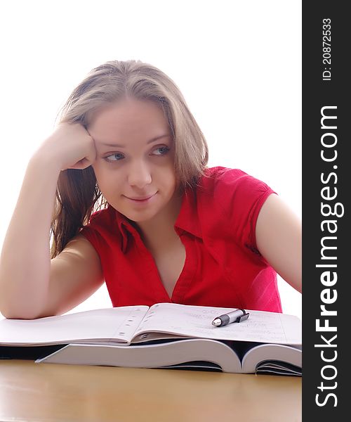 Bright picture of student girl with school stuff