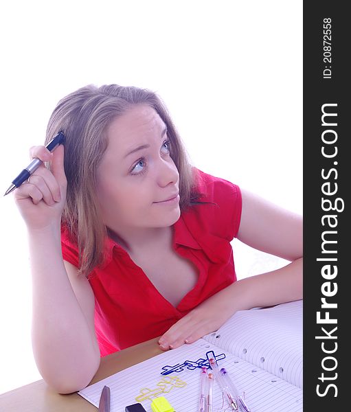 Bright picture of student girl with school stuff