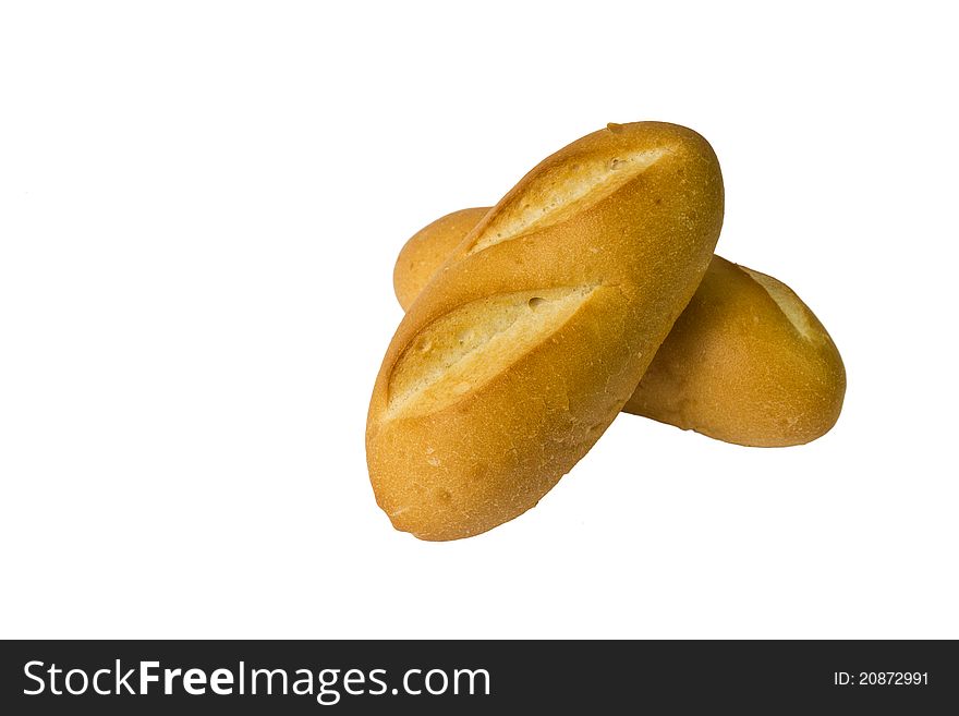 Two loaves of baguette isolated on white background