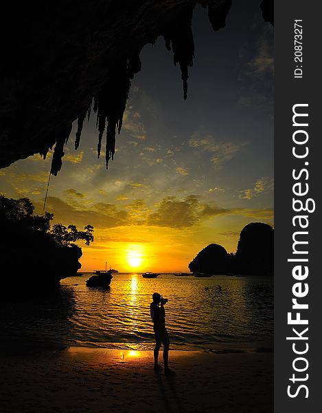 Sunset at the cave, Aonang, Krabi, Thailand