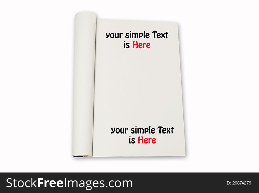Blank paper from notebook on white background , blank for type your text. Blank paper from notebook on white background , blank for type your text