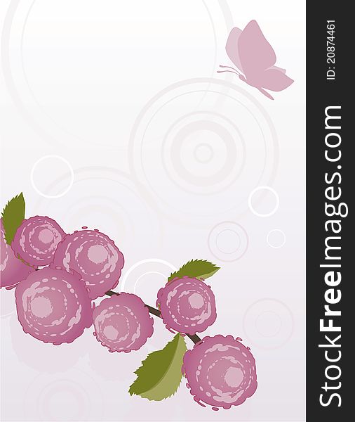 Pink rose background with butterfly. Pink rose background with butterfly