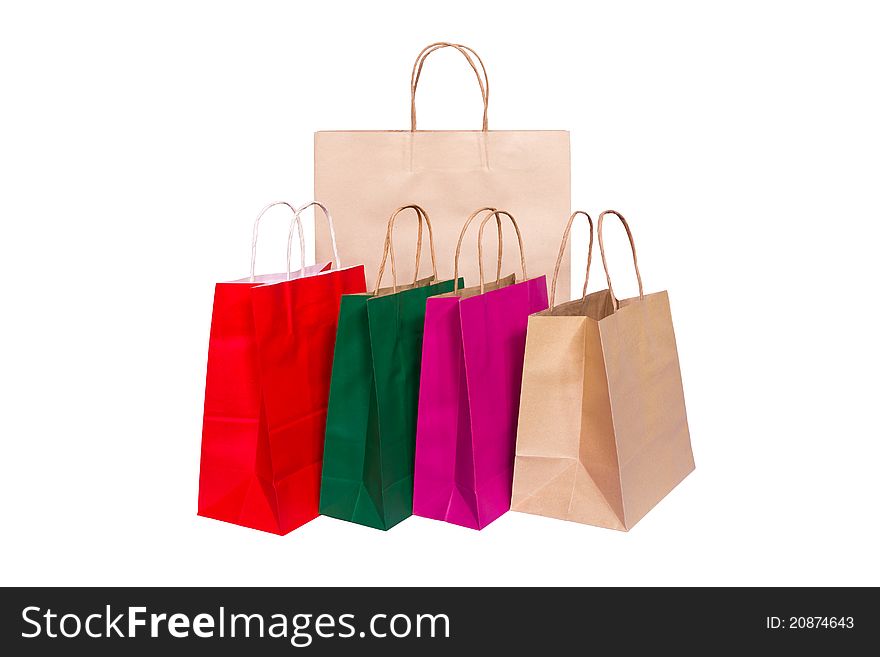 Shopping paper bag isolated on white background.