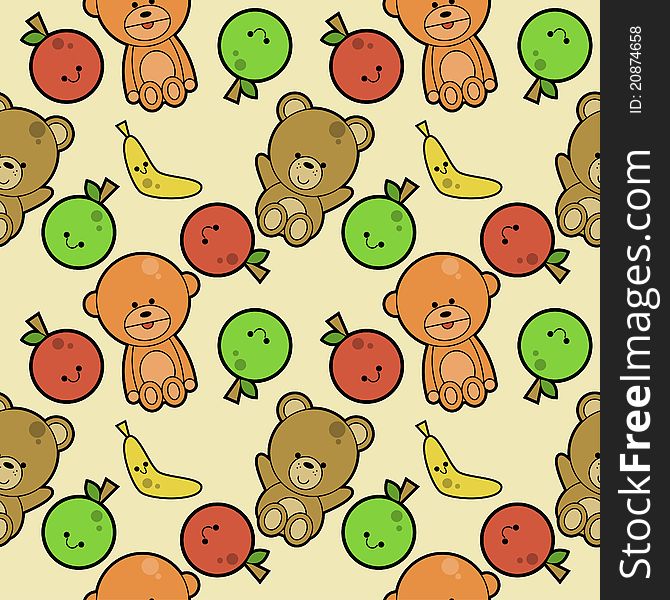 Seamless cute background with animals and fruits. Seamless cute background with animals and fruits