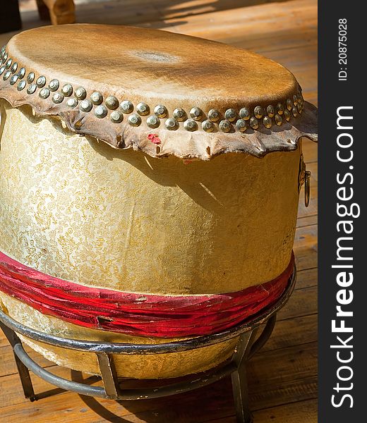 An old chinese drum close-up