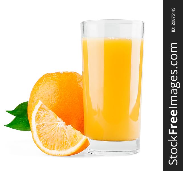 Orange And Half With Leaves And Juice