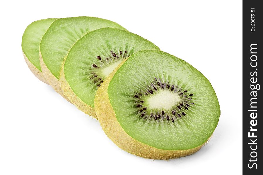 Ripe kiwi slices on white background