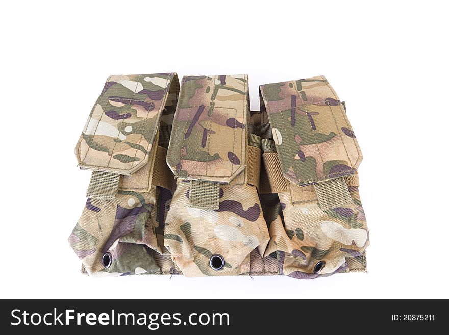 Bag made â€‹â€‹of fabric and camouflage for ammunition chargers. Bag made â€‹â€‹of fabric and camouflage for ammunition chargers