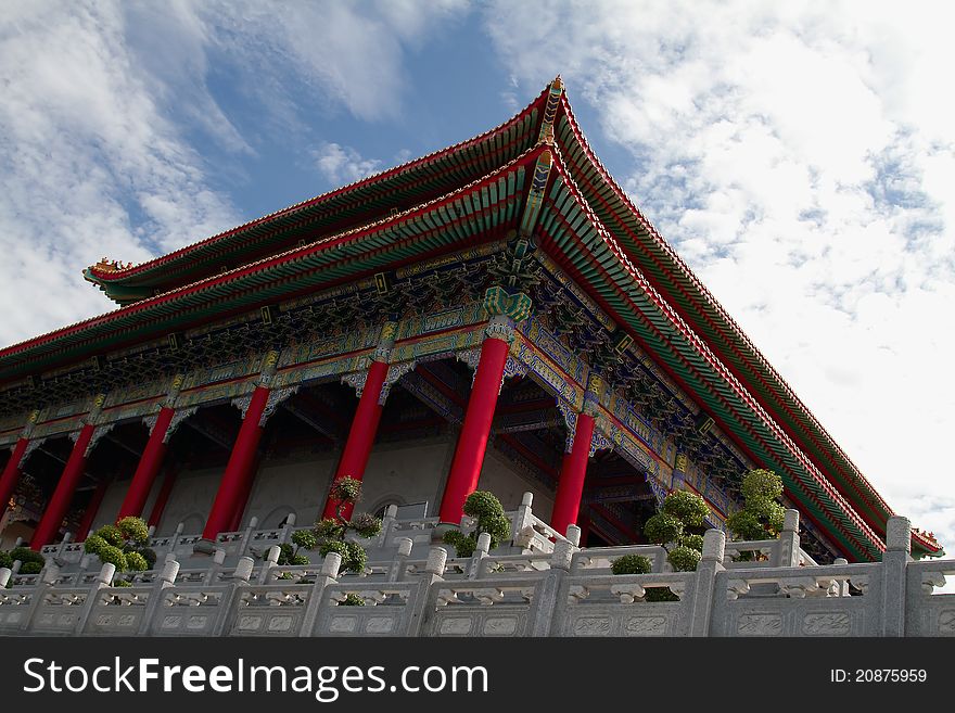 Rich look of the Chinese Temple showing the exterior design