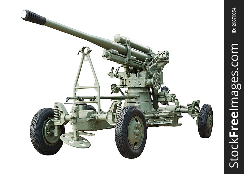Artillery gun of the Second World War, isolated on a white background. Artillery gun of the Second World War, isolated on a white background