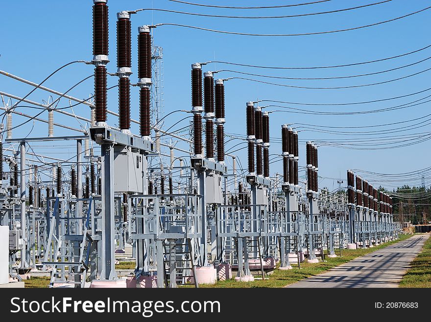 A row of cutouts filled with high voltage gas