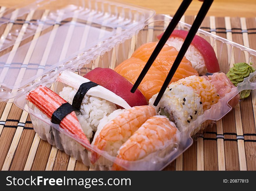 Fish sushi set with sticks