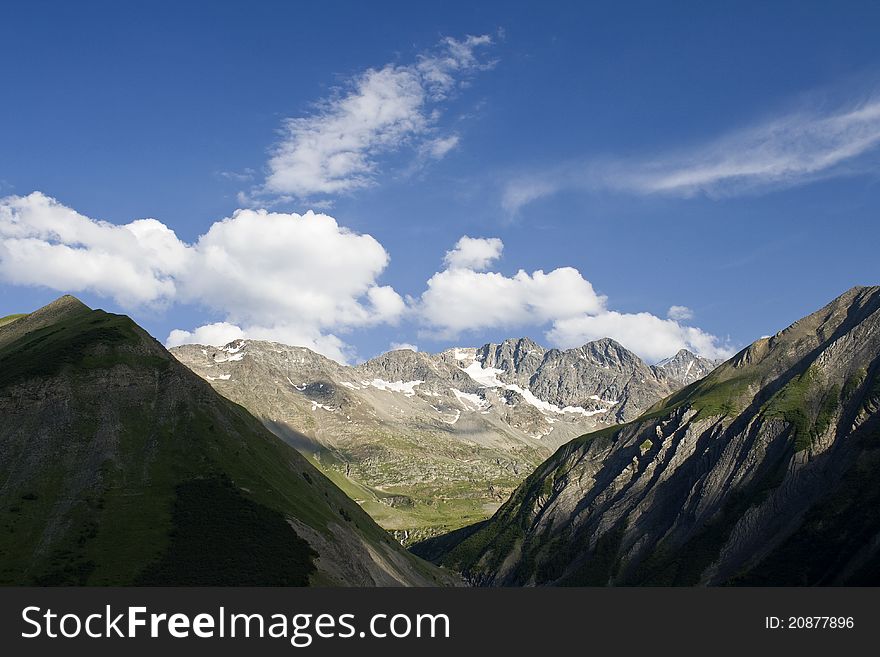 French Alps, alpine mountain view. France