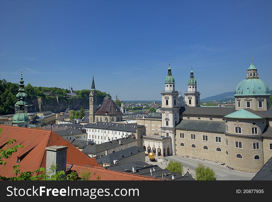 Salzburg, Austria, town view from hill. Salzburg, Austria, town view from hill